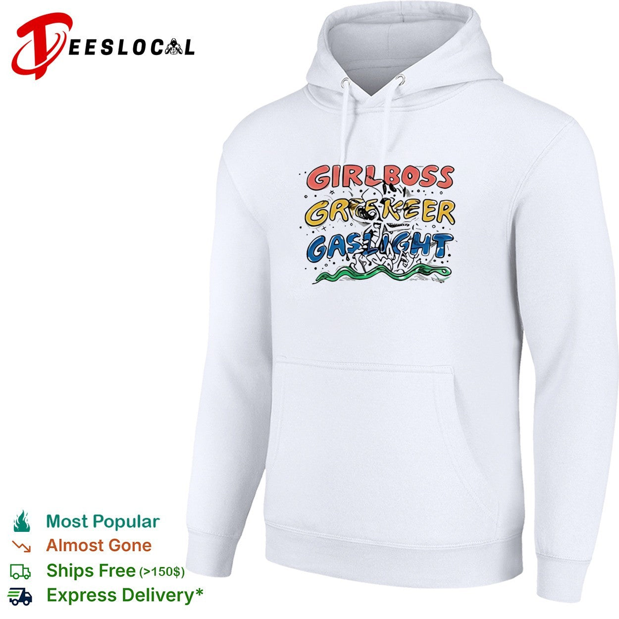 Girlboss gatekeep gaslight bold colorful lettering with snake illustration shirt