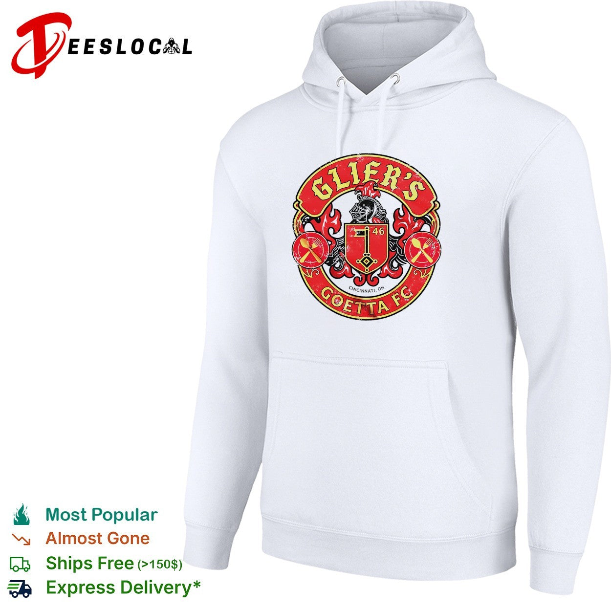 Gliers goetta FC crest badge with knight helmet and crossed fork spoon Cincinnati shirt