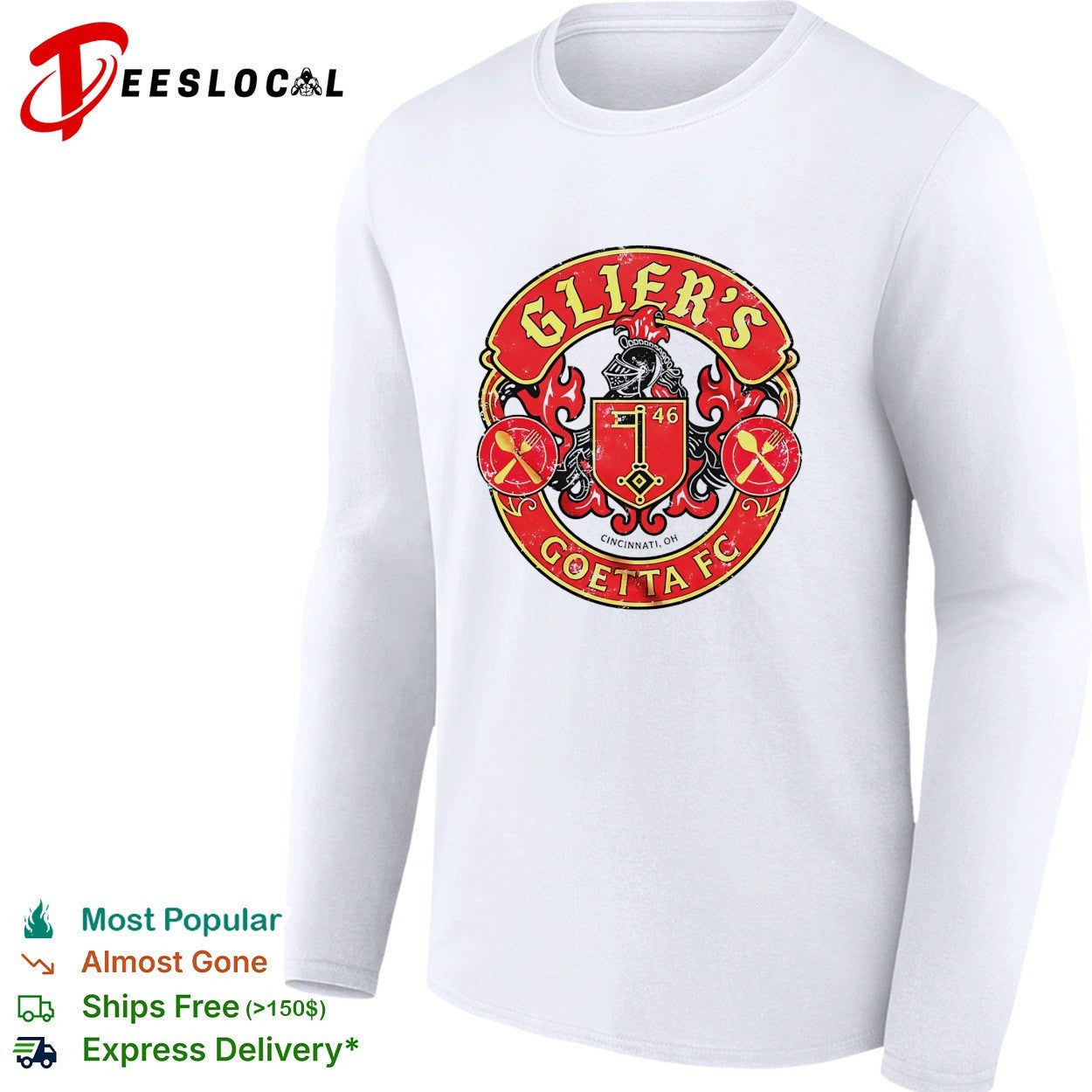 Gliers goetta FC crest badge with knight helmet and crossed fork spoon Cincinnati shirt
