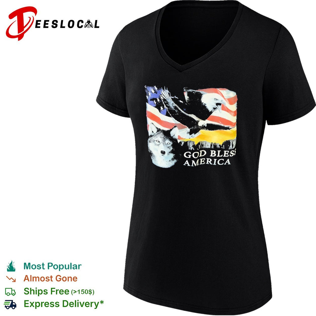 God Bless America Bald Eagle and Wolf Patriotic shirt