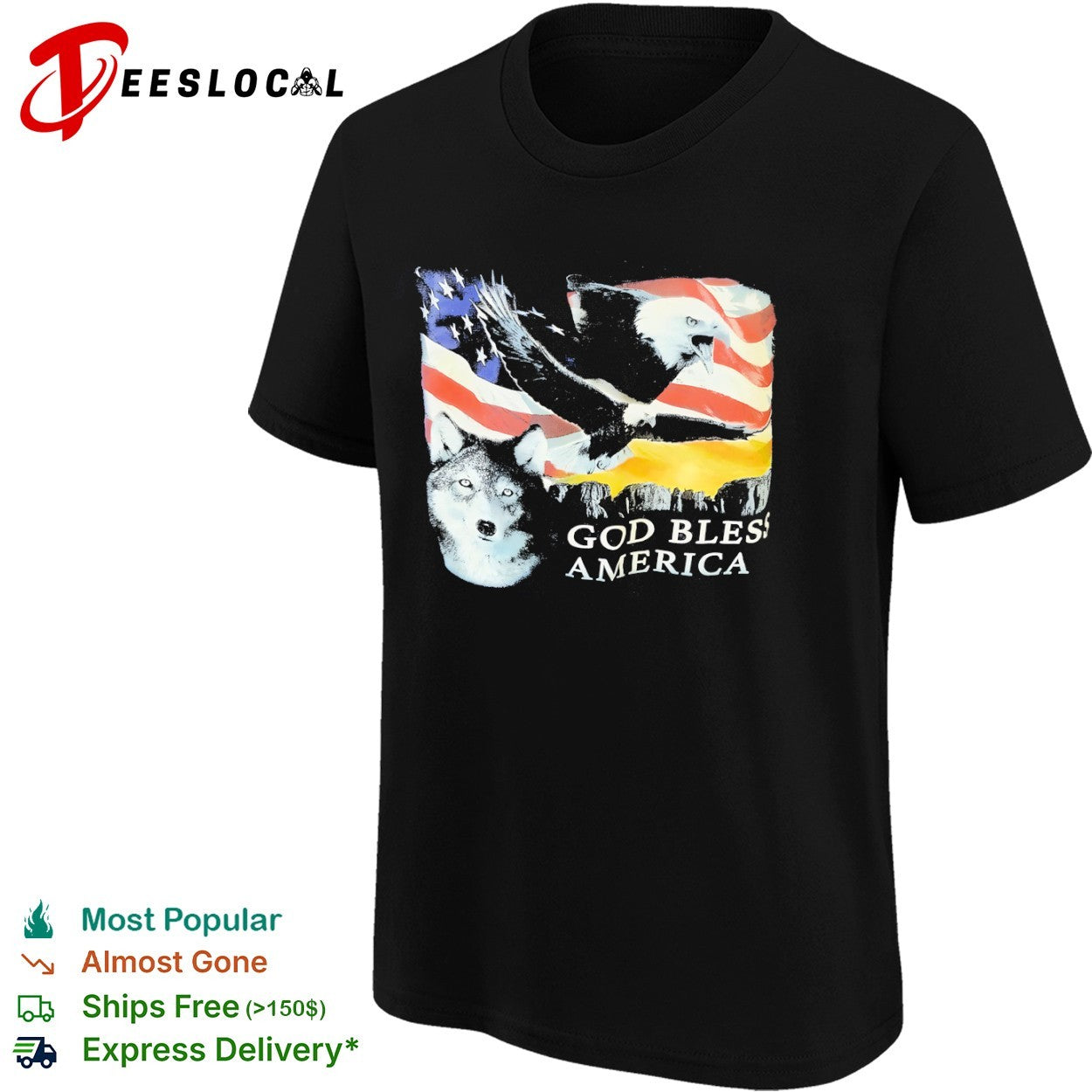God Bless America Bald Eagle and Wolf Patriotic shirt