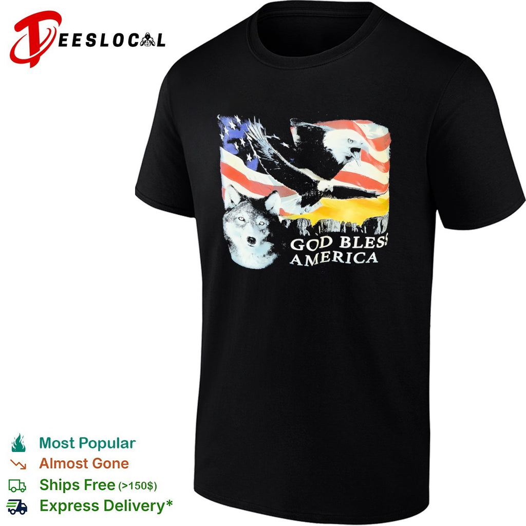 God Bless America Bald Eagle and Wolf Patriotic shirt