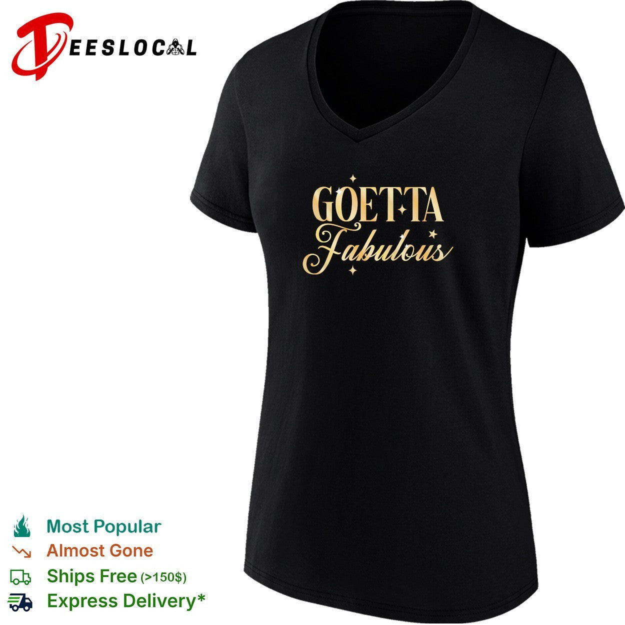 Goetta fabulous gold glitter cursive lettering with sparkling twinkling stars shirt