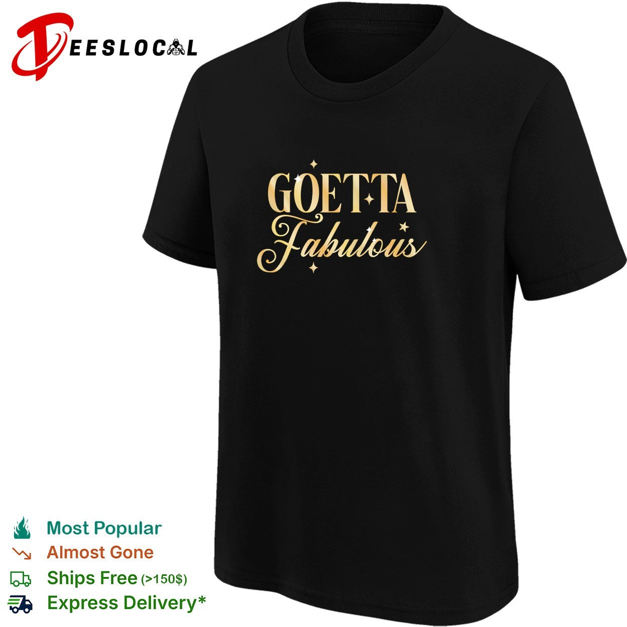Goetta fabulous gold glitter cursive lettering with sparkling twinkling stars shirt