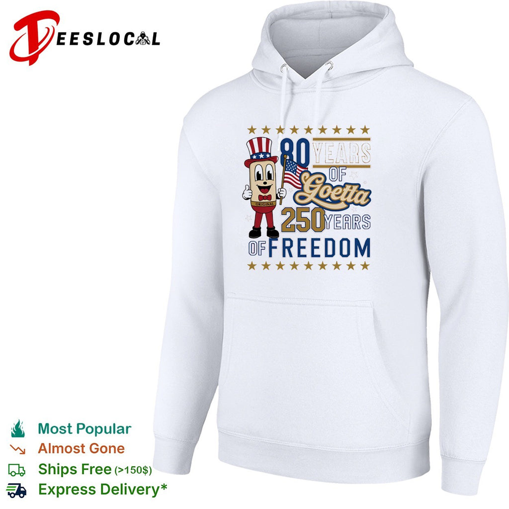 Goetta mascot waving american flag 80 years of goetta 250 years of freedom shirt