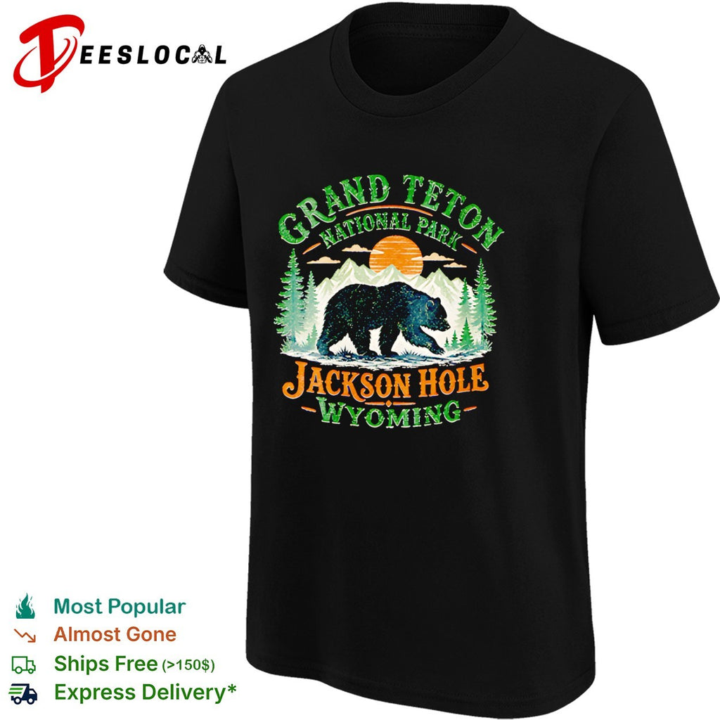Grand Teton National Park bear walking beneath mountains Jackson Hole Wyoming shirt