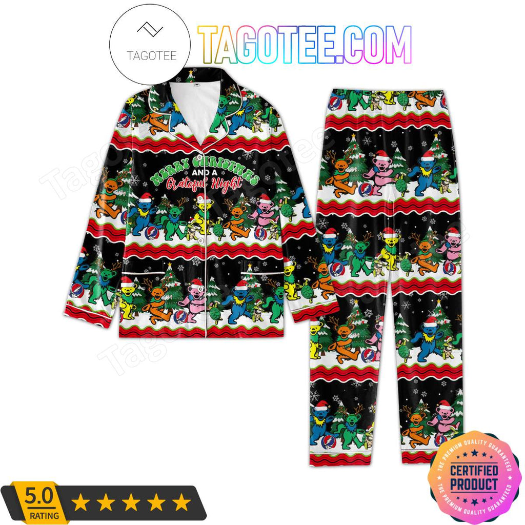 Grateful Dead Merry Christmas And A Grateful Night Shirt Pant PJ Pajamas Set