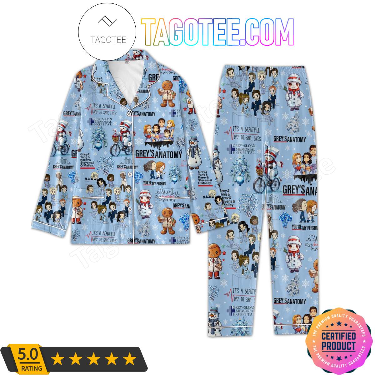 Grey’s Anatomy Christmas Shirt Pant PJ Pajamas Set