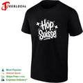 Hop Suisse bold hand lettering with swiss cross and stars celebration shirt
