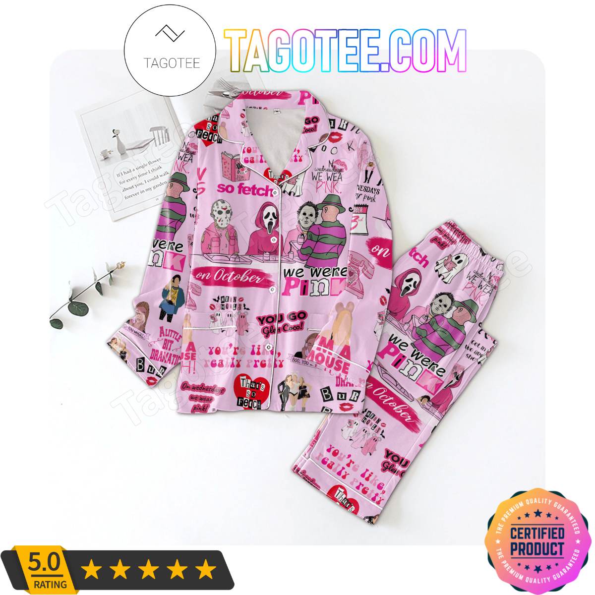 Horror Characters We Wear Pink On October Pajama Sets Sleepwear