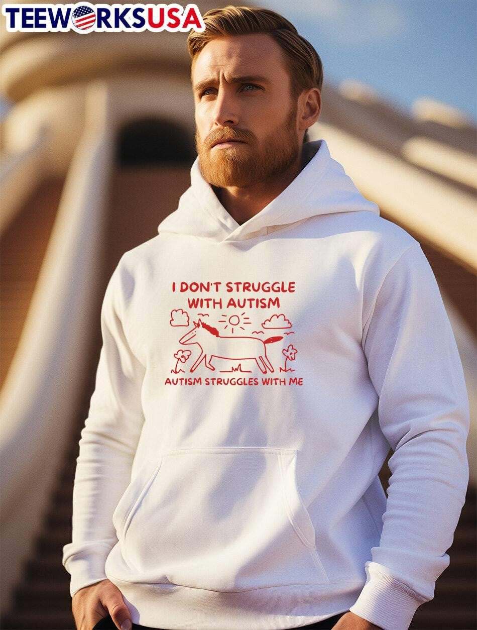 Horse Illustration I Don’t Struggle with Autism It Struggles with Me T-Shirt