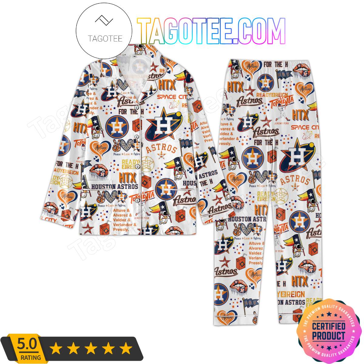 Houston Astros Love Pattern Sleepwear Pajama Pjs Set