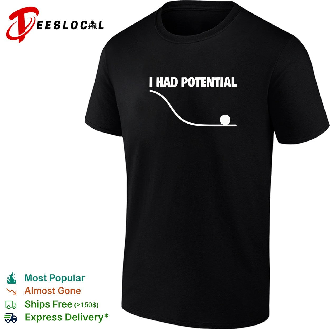 I had potential declining graph curve with a ball rolling to a complete stop shirt