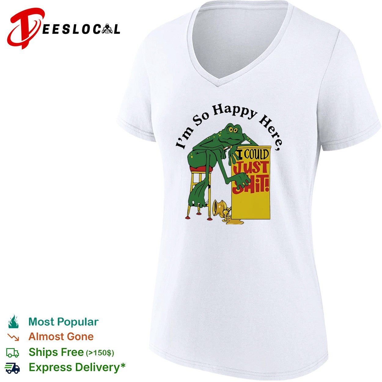 Im so happy here I could just shit frog leaning on stool smoking cigarette shirt