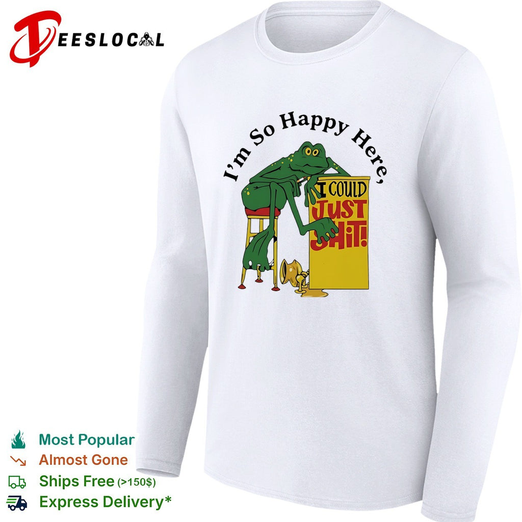 Im so happy here I could just shit frog leaning on stool smoking cigarette shirt