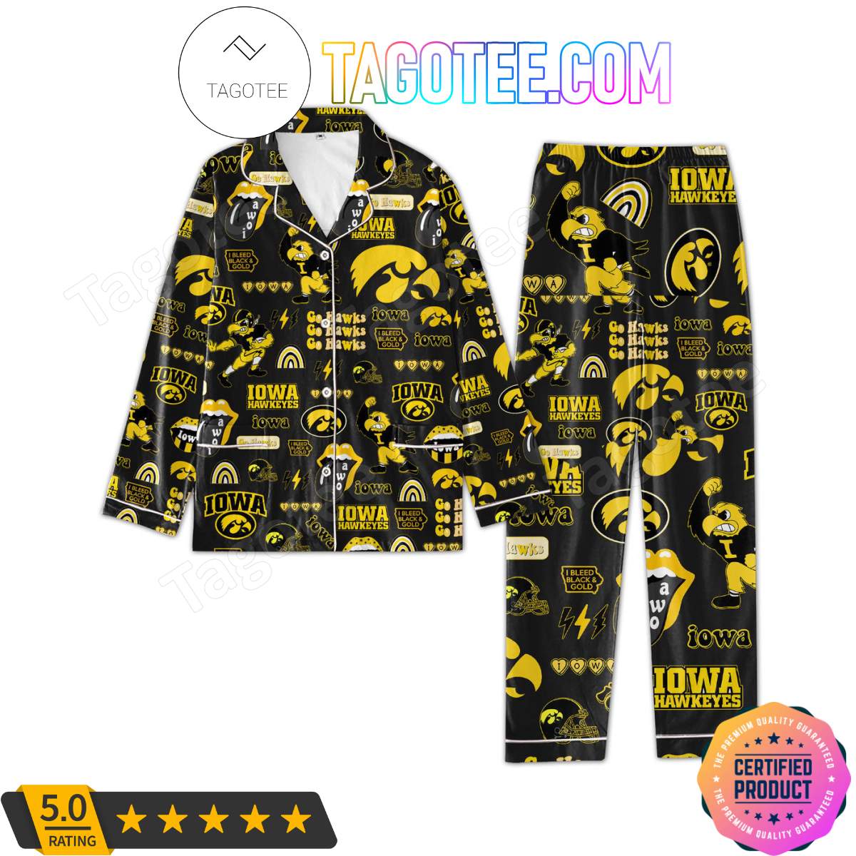 Iowa Hawkeyes Love Pattern Sleepwear Pajama Set