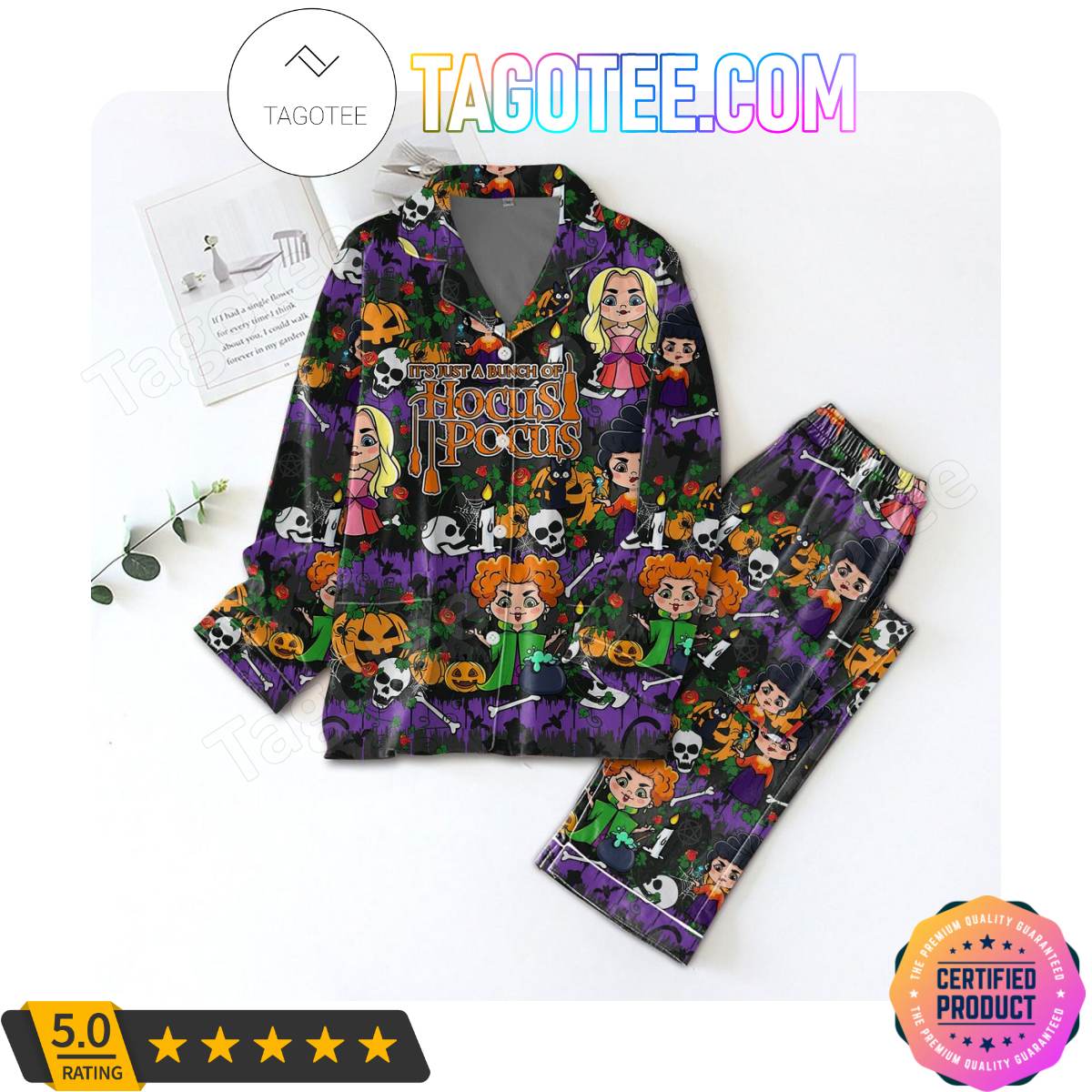 It’s Just A Bunch Of Hocus Pocus Halloween Pattern Pajama Sets Sleepwear