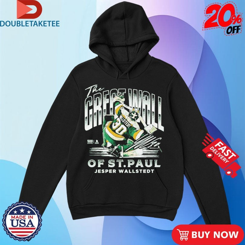 Jesper Wallstedt Minnesota Wild The Great Wall Of St. Paul NHL Signature Unisex , , , Long Sleeve Tee