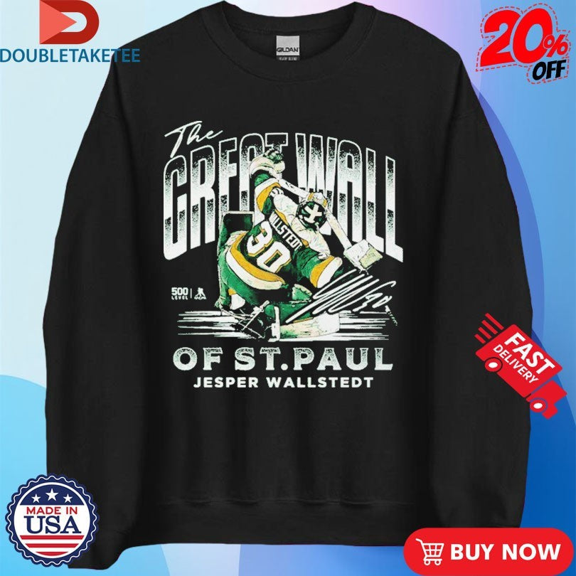 Jesper Wallstedt Minnesota Wild The Great Wall Of St. Paul NHL Signature Unisex , , , Long Sleeve Tee