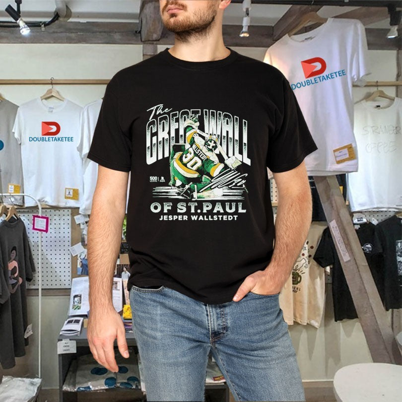 Jesper Wallstedt Minnesota Wild The Great Wall Of St. Paul NHL Signature Unisex , , , Long Sleeve Tee