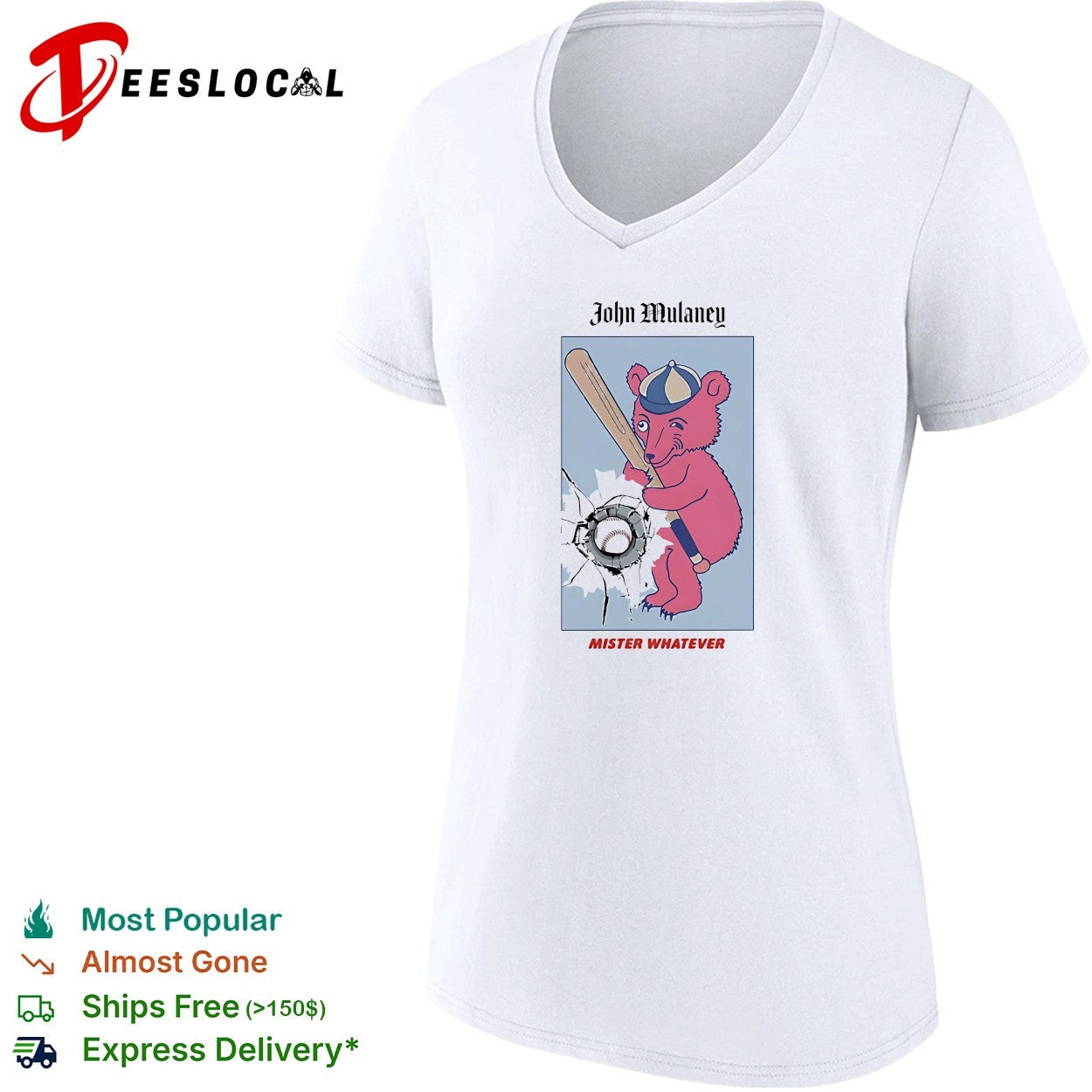 John Mulaney Mister Whatever bear swinging baseball bat and hitting ball shirt