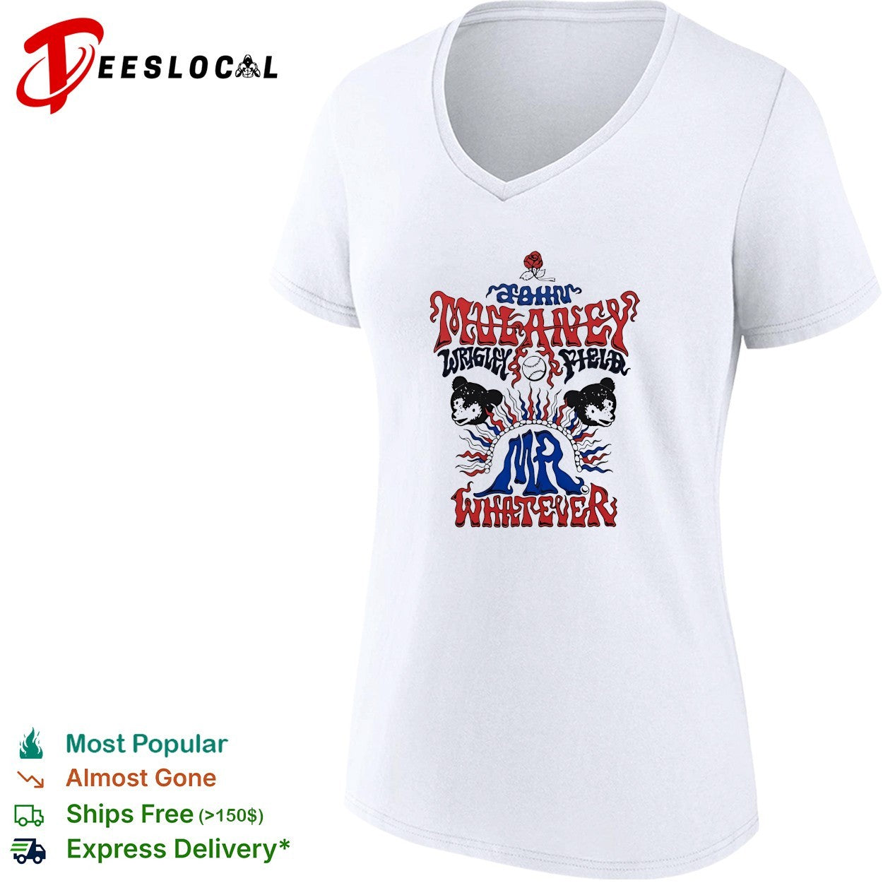 John Mulaney Mr Whatever Wrigley Field bear heads baseball rose emblem shirt