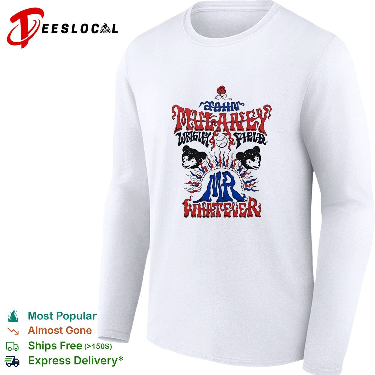 John Mulaney Mr Whatever Wrigley Field bear heads baseball rose emblem shirt
