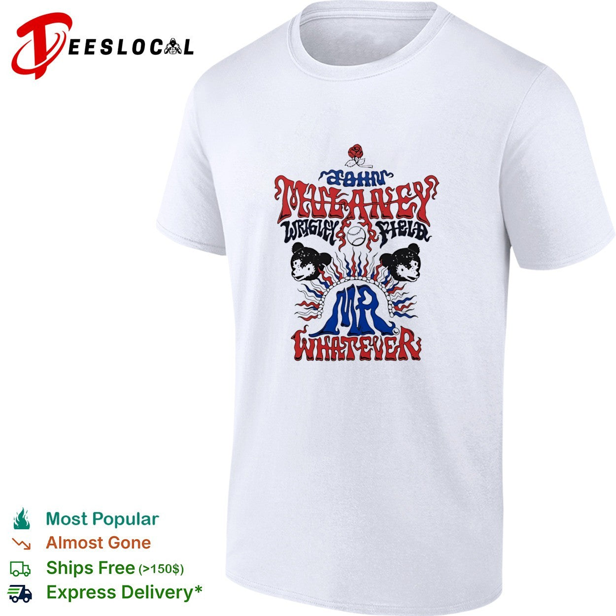 John Mulaney Mr Whatever Wrigley Field bear heads baseball rose emblem shirt