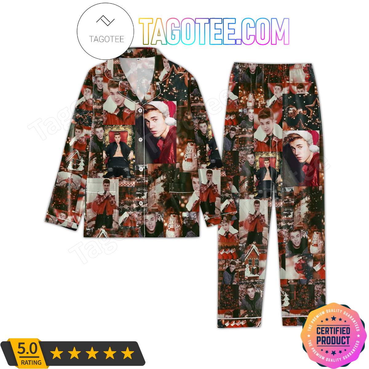 Justin Bieber Christmas Photos Shirt Pant PJ Pajamas Set