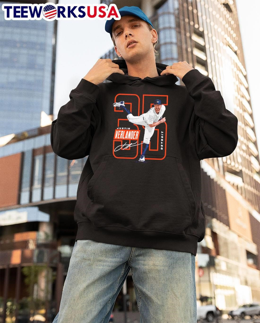 Justin Verlander Signature Detroit Pitching Graphic T-Shirt