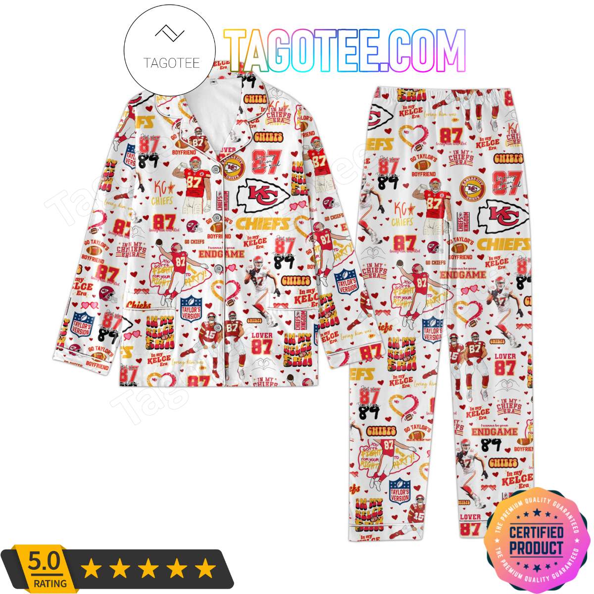 Kansas City Chiefs Love Pattern Sleepwear Pajama Set