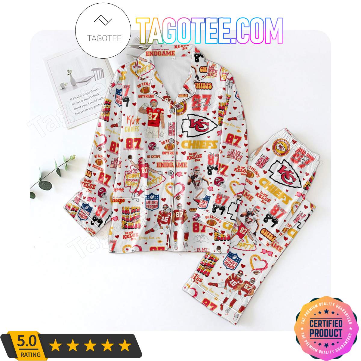 Kansas City Chiefs Love Pattern Sleepwear Pajama Set