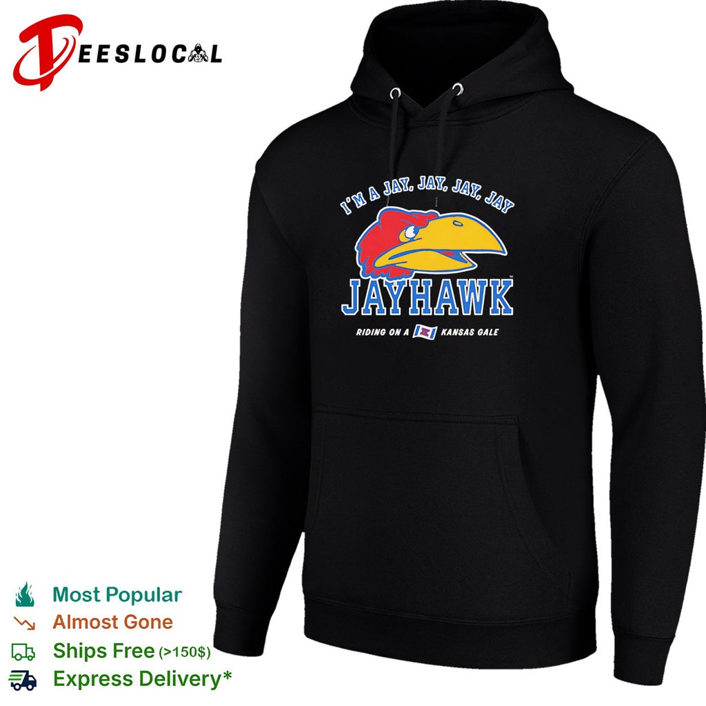 Kansas Jayhawks bird mascot head I’m a jay riding on a Kansas gale shirt