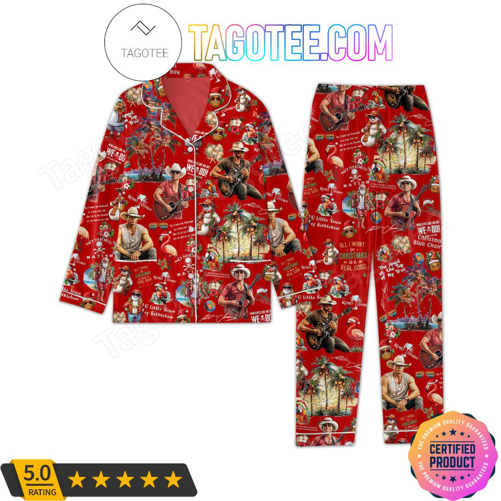 Kenny Chesney All I Want For Christmas Is A Real Good Tan Shirt Pant PJ Pajamas Set