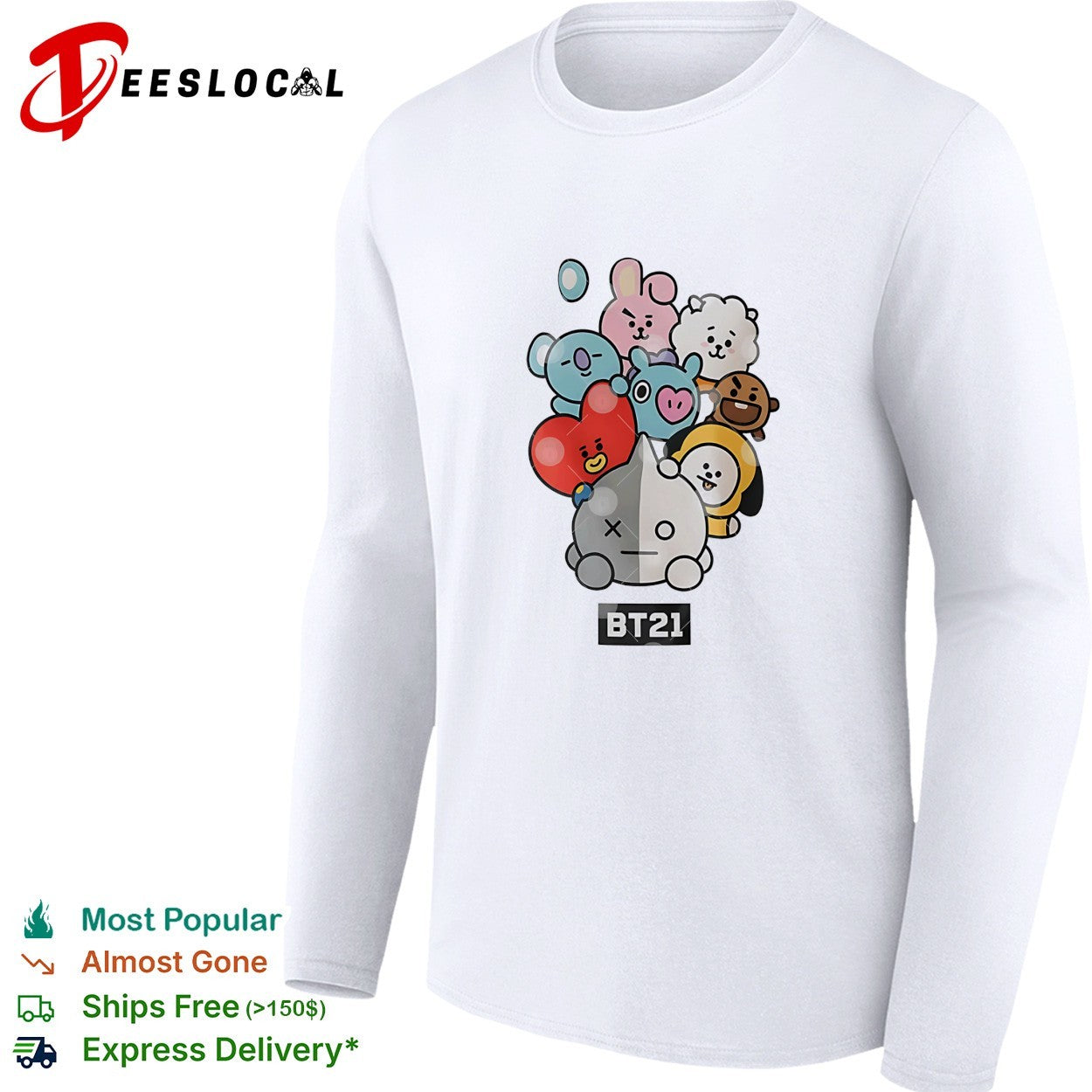 Koya Rj Shooky Mang Tata Cooky BT21 cartoon character friends cluster group hug shirt