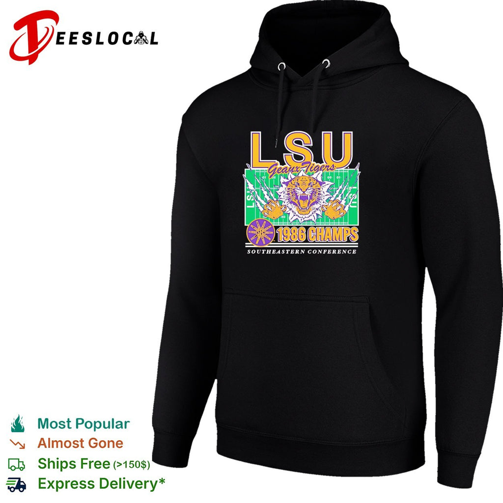 LSU Geaux Tigers 1986 SEC champs tiger claw marks football field shirt