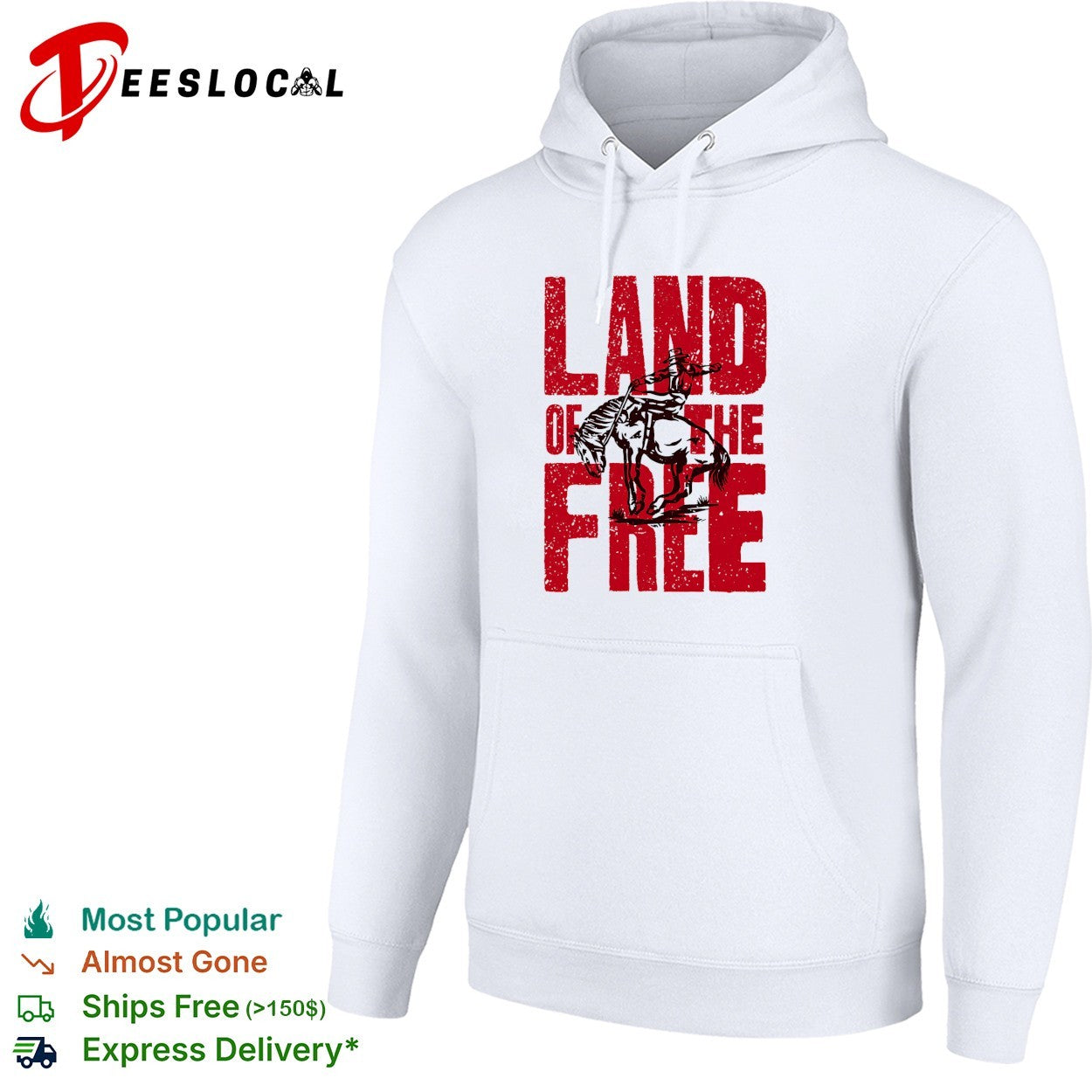 Land of the free cowboy riding bucking horse rodeo bold statement typography shirt