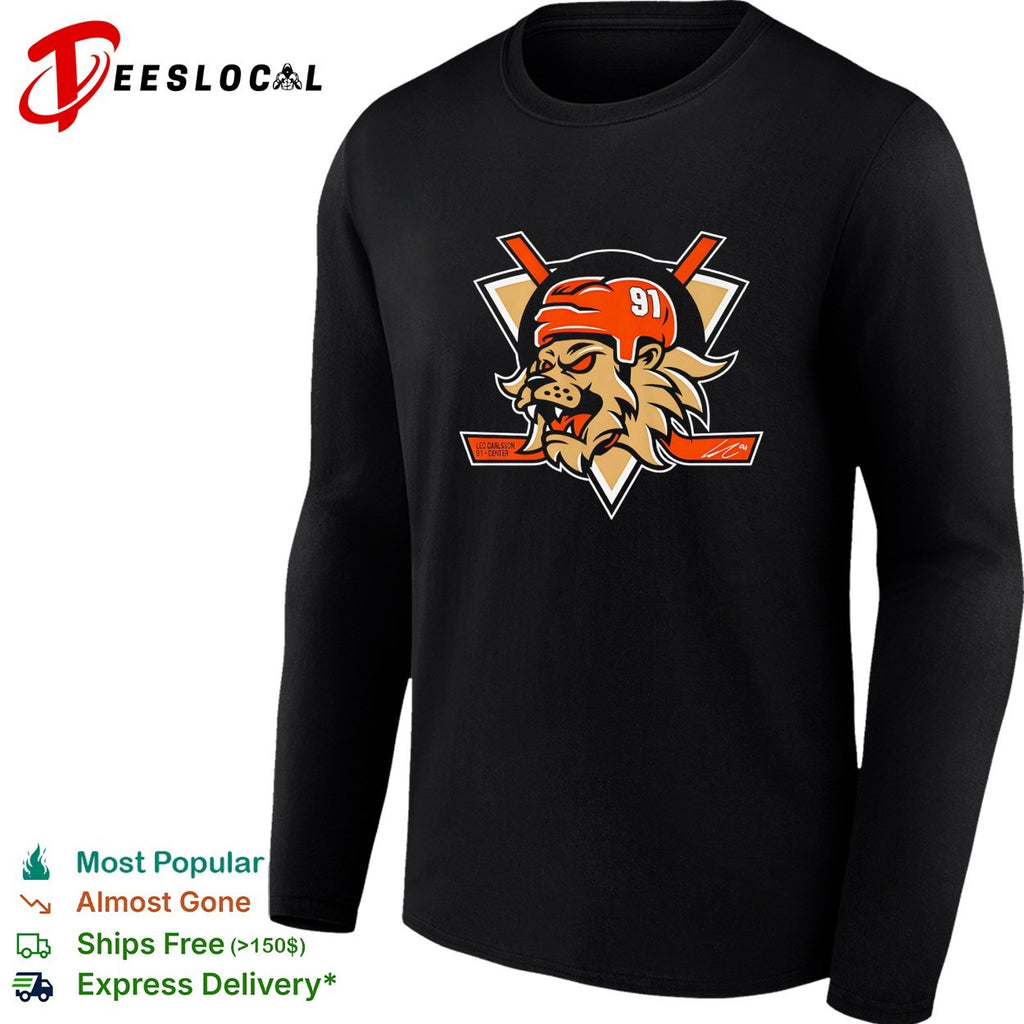 Leo Carlsson 91 center Lion number Anaheim Ducks hockey signature shirt