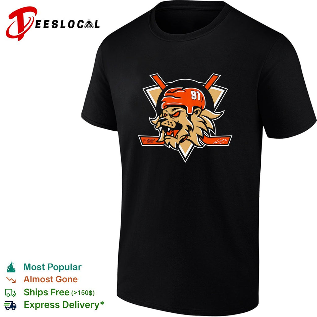 Leo Carlsson 91 center Lion number Anaheim Ducks hockey signature shirt