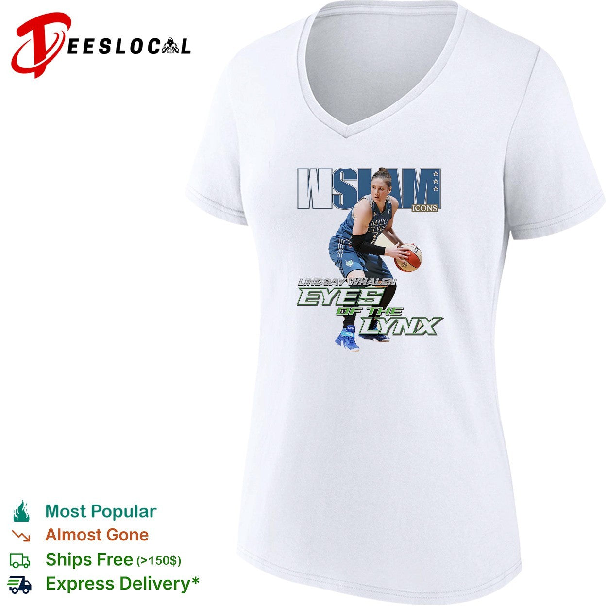 Lindsay Whalen eyes of the Lynx Minnesota dribbling basketball icons shirt
