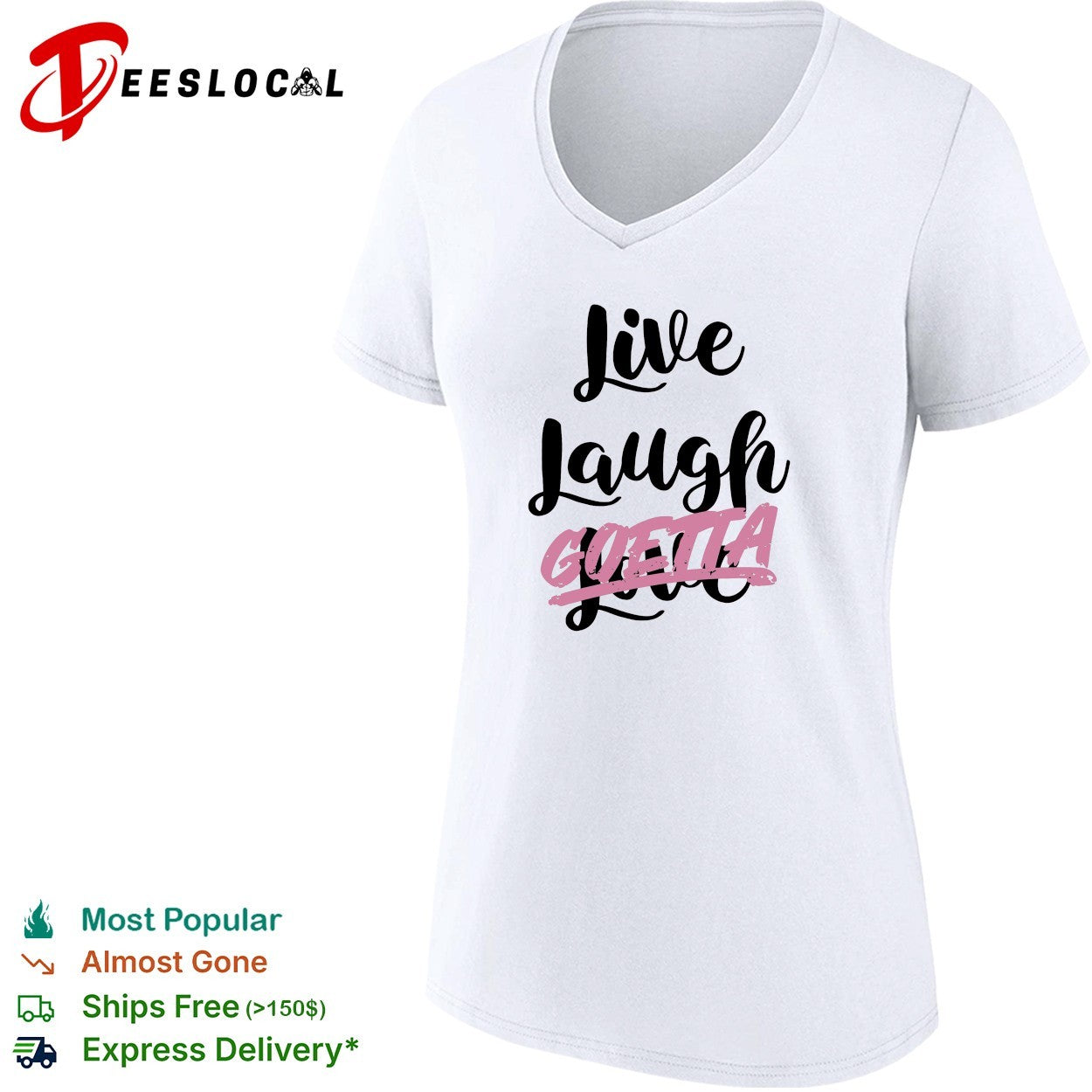 Live laugh goetta crossed out over live laugh love cursive lettering parody shirt