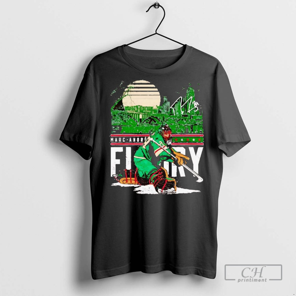 Marc Andre Fleury Minnesota City Skyline Signature T Shirts