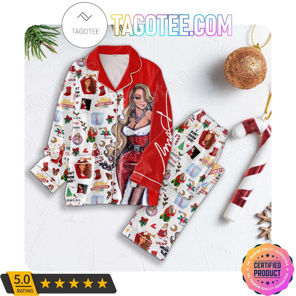 Mariah Carey All I Want For Christmas Is You Shirt Pant PJ Pajamas Set