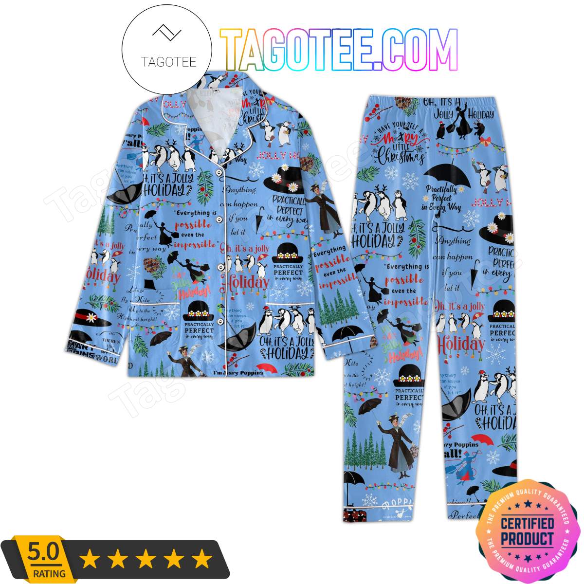 Mary Poppins It’s A Jolly Holiday Shirt Pant PJ Pajamas Set