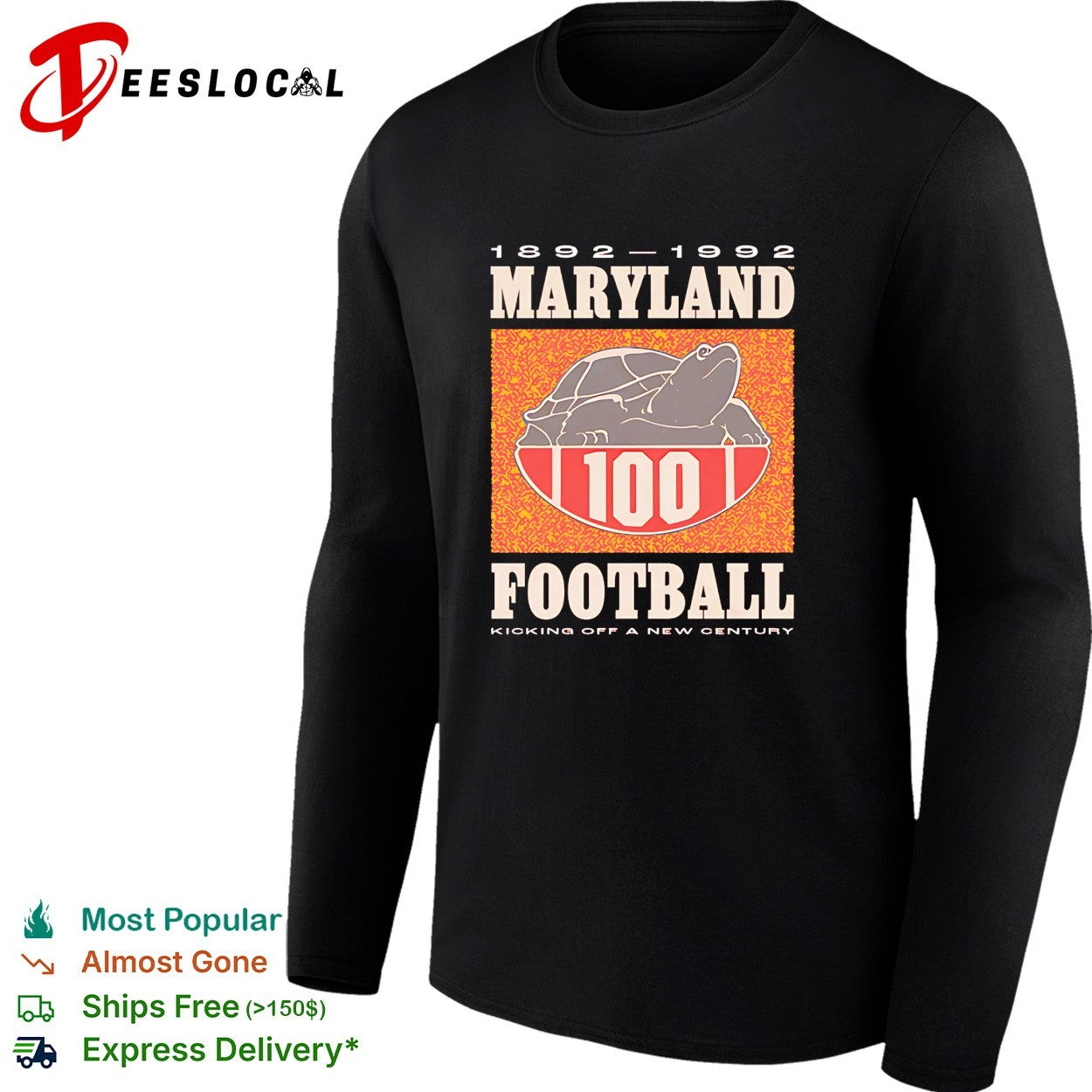 Maryland Terrapins football 1892 1992 turtle mascot 100 years badge shirt
