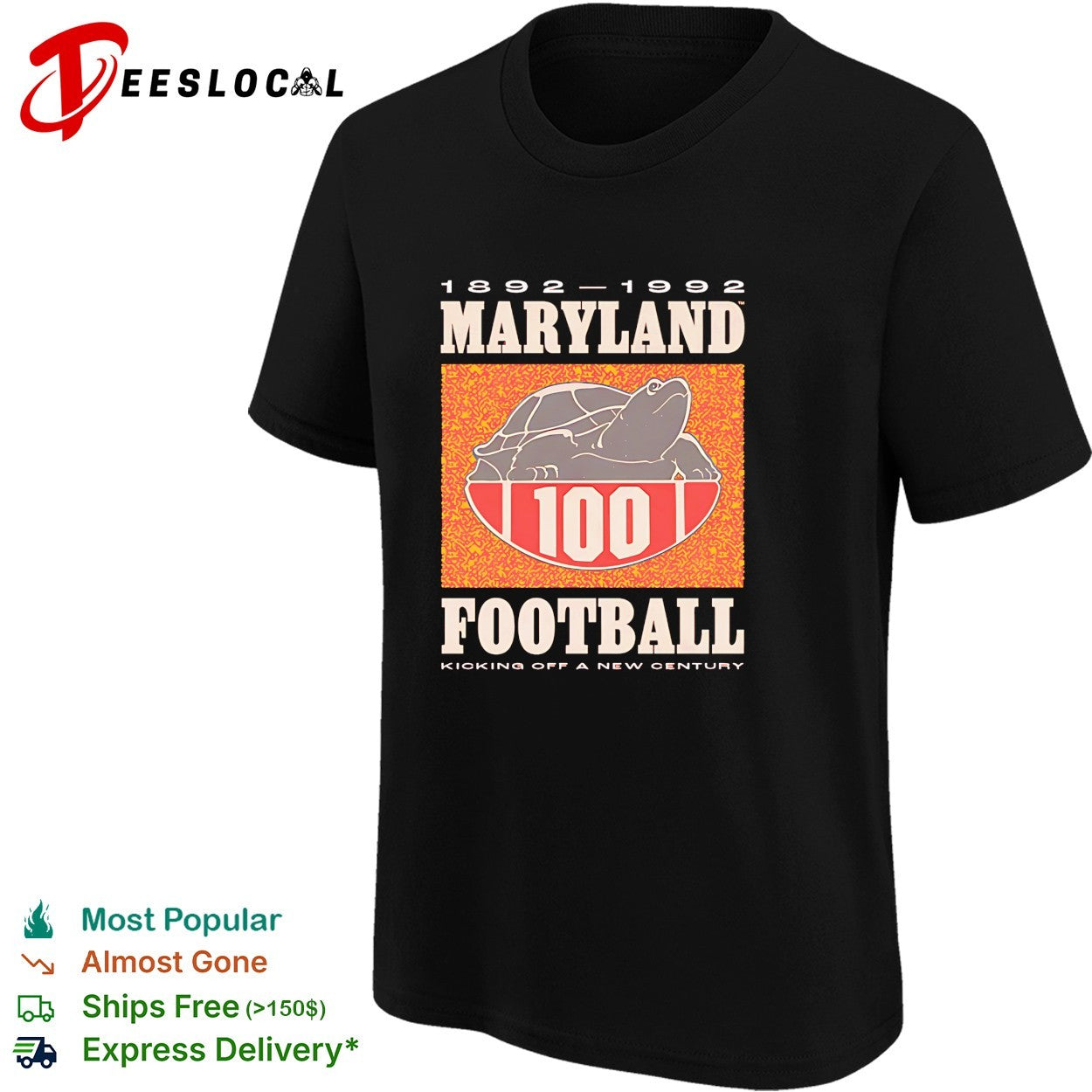 Maryland Terrapins football 1892 1992 turtle mascot 100 years badge shirt