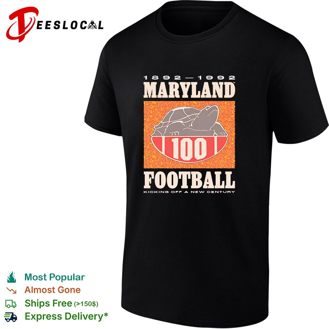 Maryland Terrapins football 1892 1992 turtle mascot 100 years badge shirt