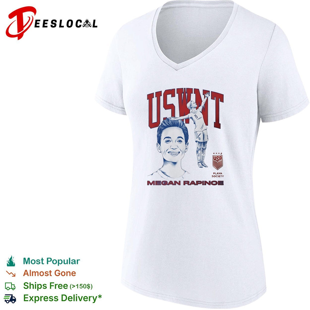 Megan Rapinoe USWNT portrait celebrating with raised arm Playa Society shirt