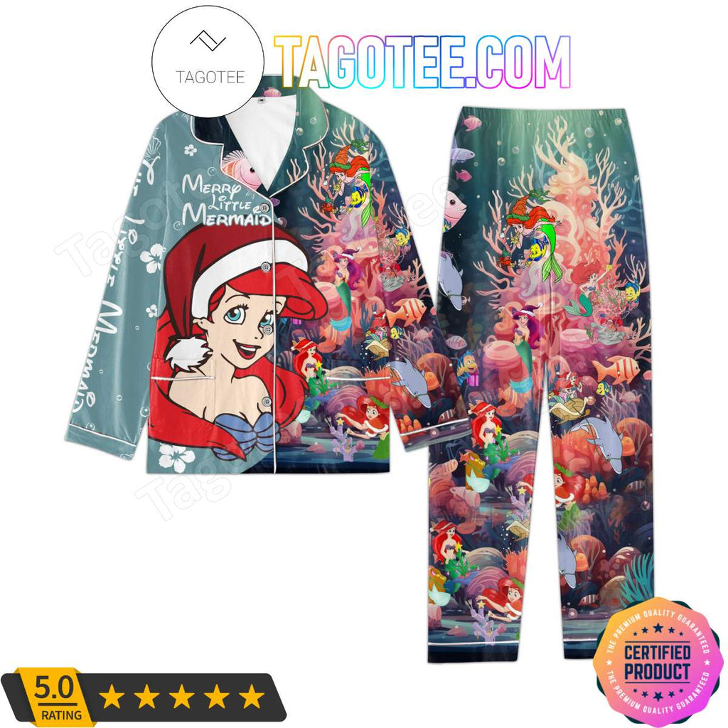 Merry Little Mermaid Christmas Shirt Pant PJ Pajamas Set