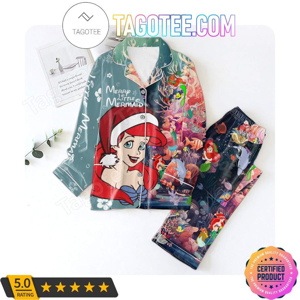 Merry Little Mermaid Christmas Shirt Pant PJ Pajamas Set